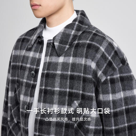 墨麦客男装衬衫式双面呢大衣男士2025冬季新款几何撞色翻领夹克男 商品图2