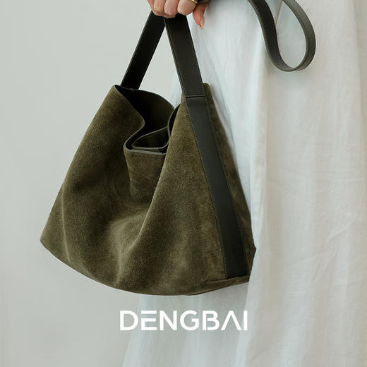 登白DENGBAI 反绒牛皮水桶包大容量休闲通勤单肩斜挎包头层牛反绒 商品图1