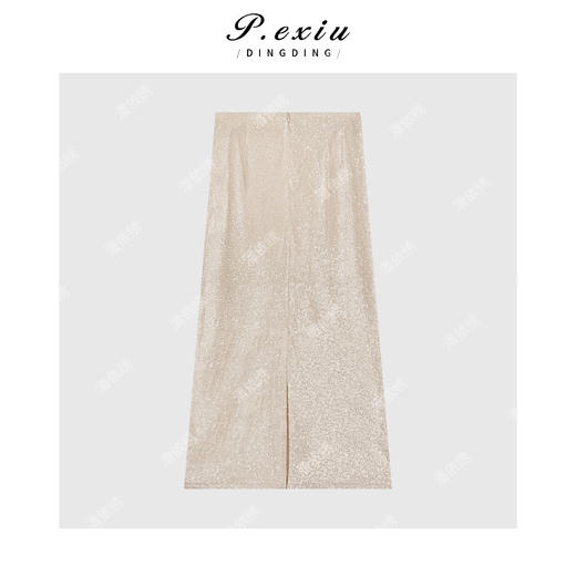 04-1潘依绣丁丁宠粉设计感亮片中长款半身裙Q21411 商品图1