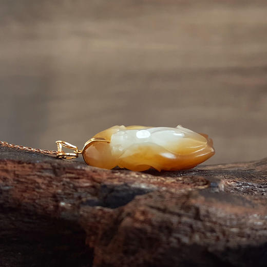 【天然正品】AU750黄金镶天然新疆料细腻油润度佳如意（万事如意）糖白玉和田玉吊坠项链36.4*21.3*9.2MM（皆取最大值）170126NJS73 商品图8