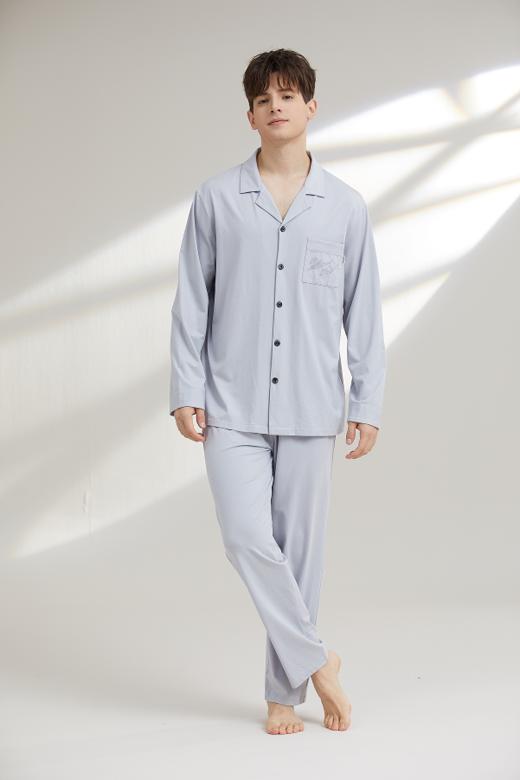 【7.5折新品体验】【秀黛】男翻领开扣长袖套装/女翻领纯色长袖套装男/女春秋家居服睡衣【有4XL】W1550005T/W1551011T【门店同款】 商品图3