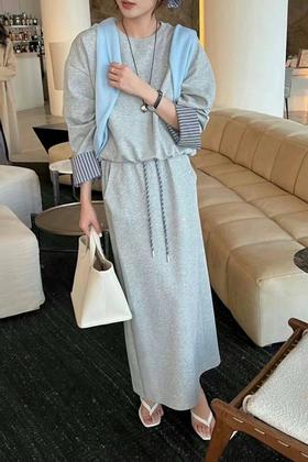 LNNNS 时尚条纹撞色休闲卫衣+半裙套装 22247