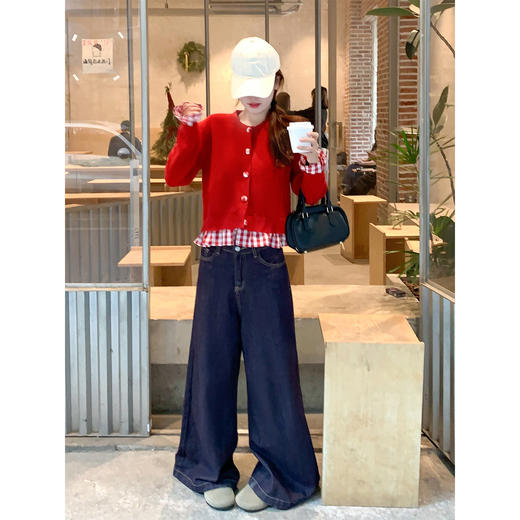 <曾小咸推荐>2.7现货秒杀 ！微信超特价！格子拼接针织开衫 日常229.99 立减130 秒杀99.99！！ 商品图1