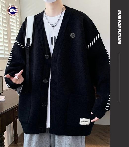 F012834新款四色高品质刺绣宽松版拼色情侣款毛衣 商品图6