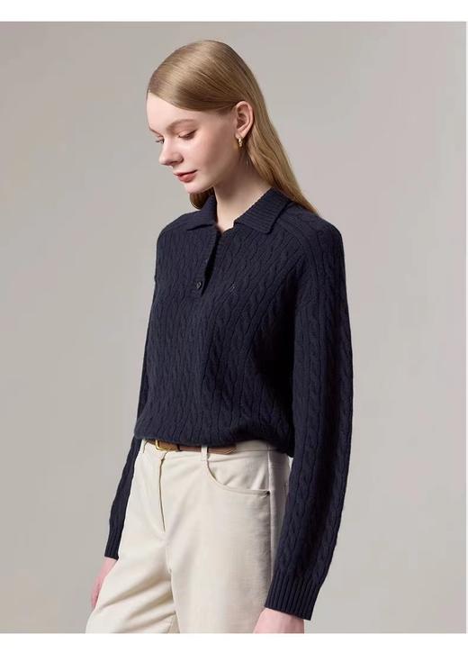 F012805翻领绞花毛衫女2025秋冬新品针织衫毛衣 商品图4