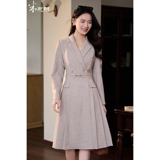 【赠定制腰带】燕麦肌理感西装裙 设计感百褶拼接 刚柔并济 低调颜色自带高级滤镜  米思阳2026春季新款通勤ol风西装连衣裙百褶收腰A字裙0016 商品图0