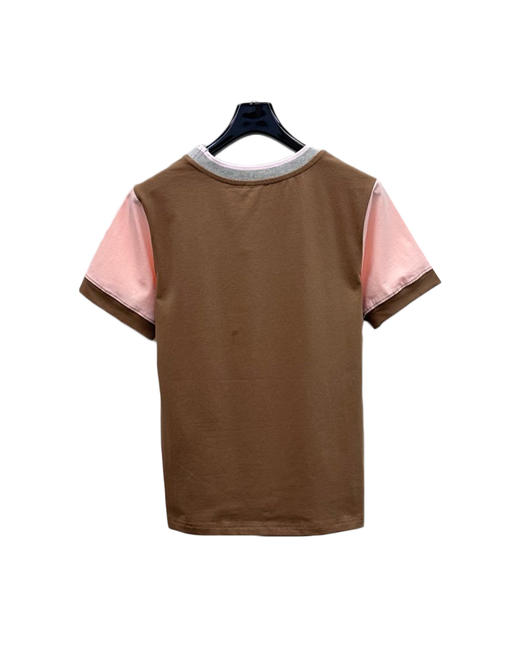 女款刺绣拼色短袖T恤zo014 商品图1