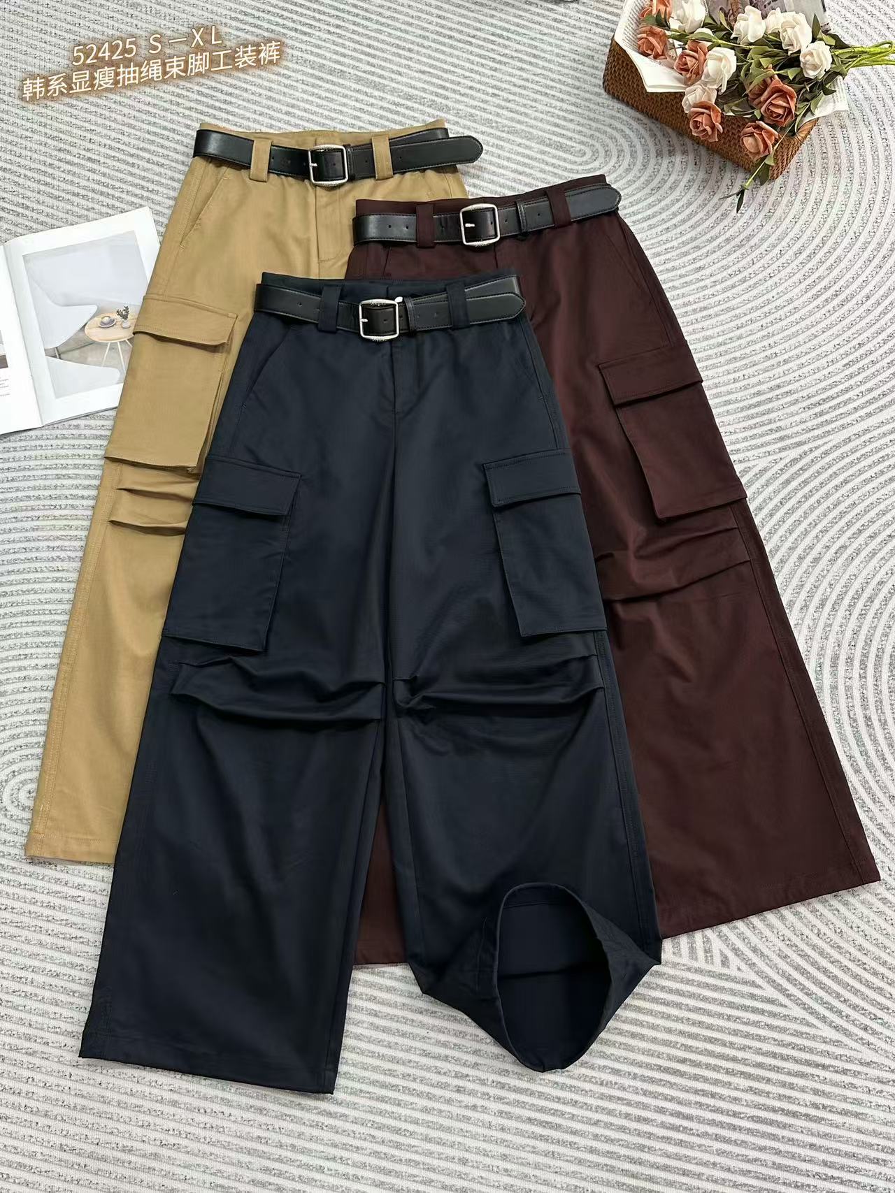 Z52425#韩系显瘦抽绳束脚工装裤