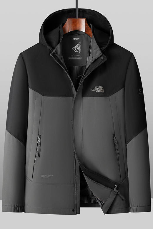 【DWP】大依优型大码男装春秋加厚夹克外套可脱卸帽休闲运动上衣夹克外套 商品图5