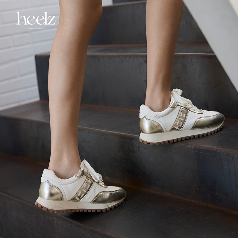 heelz设计师手工鞋履 ｜H繁花设计款真皮运动休闲鞋白金3公分