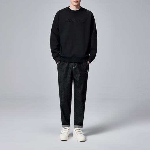 墨麦客男装立体凹凸印男士圆领卫衣秋季插肩袖休闲外套男。 商品图4