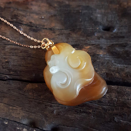 【天然正品】AU750黄金镶天然新疆料细腻油润度佳如意（万事如意）糖白玉和田玉吊坠项链36.4*21.3*9.2MM（皆取最大值）170126NJS73 商品图4