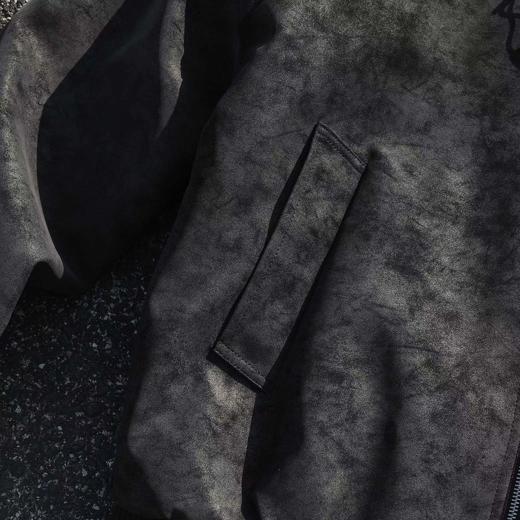 F012807美式复古荔枝纹水貂绒座山雕连帽棉服cleanfit重磅PU皮夹克 商品图12