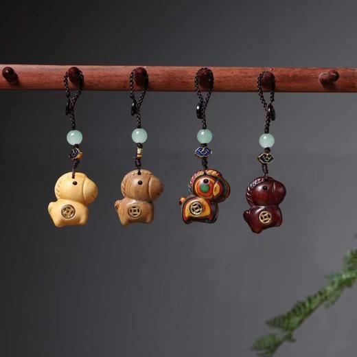 「9.9到手！4色可选」彩虹木绿檀木马上有钱手机挂件卡通创意国潮木质钥匙扣挂时尚饰品 商品图1
