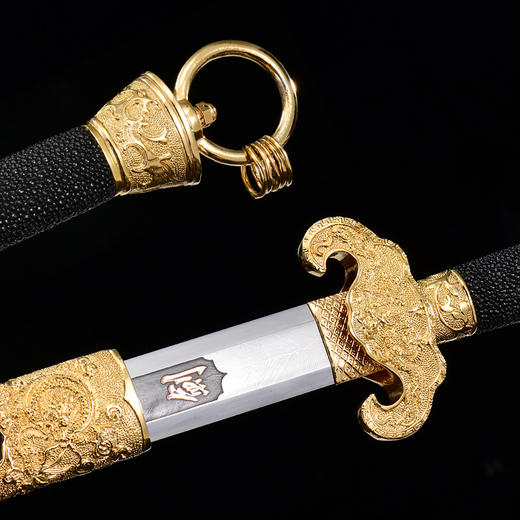 龙泉宝剑厂张叶胜大师代表作品之一镀金羽毛纹倚天剑（未开刃） 商品图4