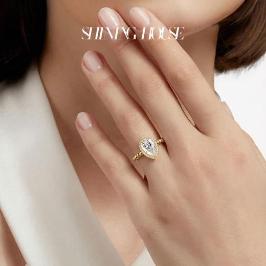 ShiningHouse[培育] 18k金钻石戒指女 水滴形1克拉钻人工真钻人造钻石K金戒指女悦己送礼优选【此商品不支持7天无理由退货退款】预计3日发货 商品图4