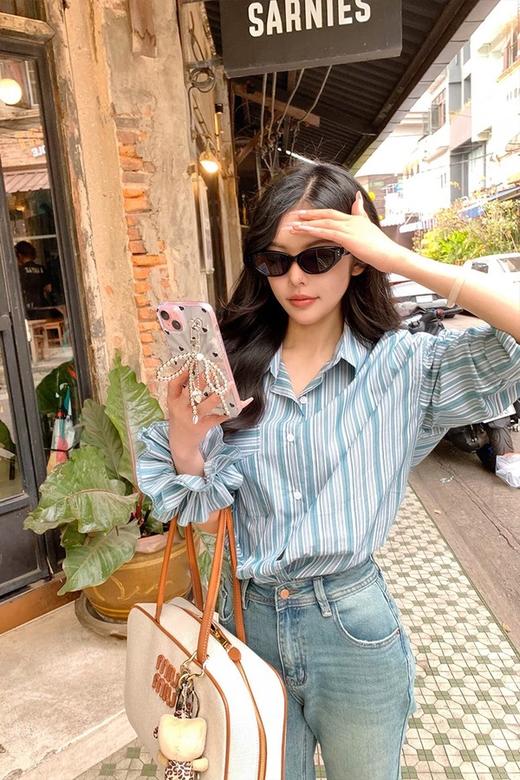 LNNNS 撞色复古条纹宽松休闲衬衫 22239 商品图2