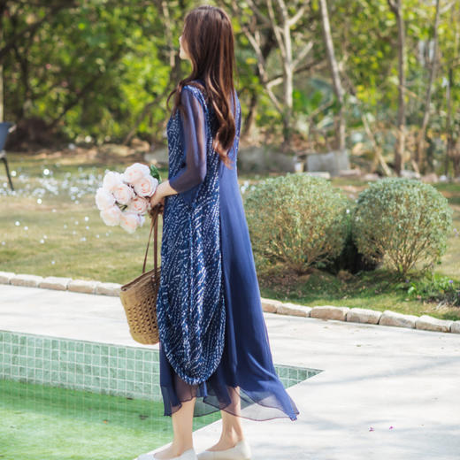 【林栖设计小店】【林栖推荐】2026春复古印花真丝长袖连衣裙N1961377 商品图6