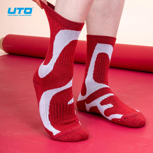 UTO/悠途羊毛流线运动中筒袜秋冬户外训练徒步加厚保暖弹力跑步袜 商品图0