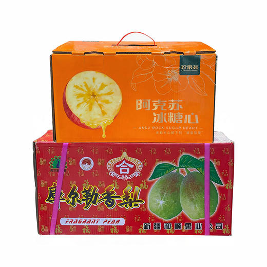 【“苹”安顺“梨”水果礼盒】新鲜水果礼盒组合装 阿克苏苹果1箱（带箱10.5斤左右）+库尔勒香梨1箱（带箱14斤左右） 商品图0