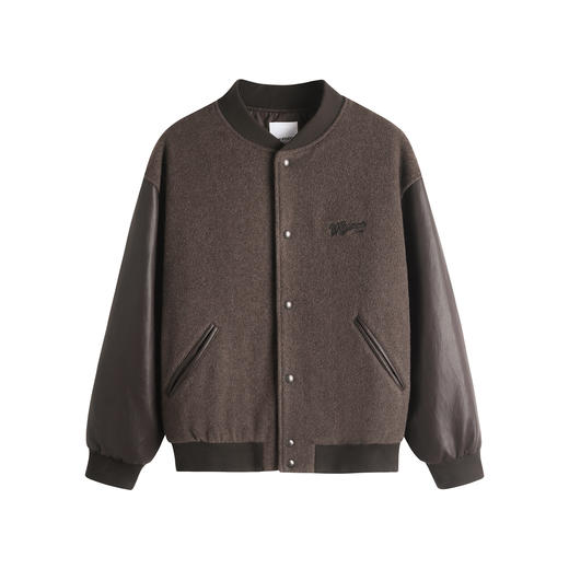 HIM漢崇【商场同款】复古棒球领夹棉夹克男撞色拼接绵羊毛呢外套 商品图4