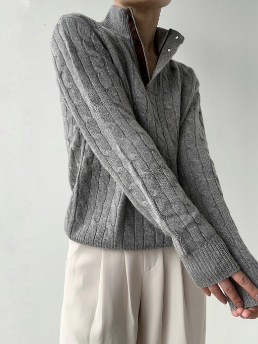 Puree｜#1996 Banker Polo 男女同款纯羊绒绞花polo [ 白 / 灰 ] 商品图3