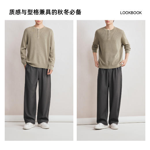 墨麦客男装2025年秋季新款华夫格肌理针织衫男士亨利领半开襟毛衣 商品图4