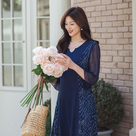 【林栖设计小店】【林栖推荐】2026春复古印花真丝长袖连衣裙N1961377 商品图1