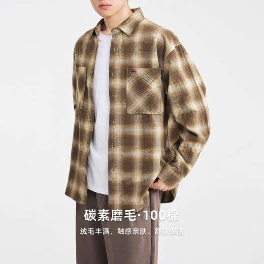 墨麦客男装2025年冬季复古色织格衬衫男士美式休闲磨毛长袖衬衫男 商品图2