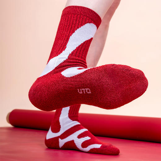 UTO/悠途羊毛流线运动中筒袜秋冬户外训练徒步加厚保暖弹力跑步袜 商品图3