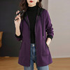 春秋连帽卫衣外套女冬季新款时尚紫色大码长袖中长款遮屁上衣胖mm 商品缩略图3