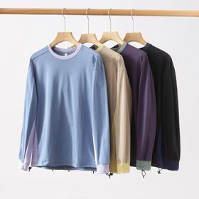 山系户外速干拼色圆领长袖，男女同款宽松百搭运动风打底衫上衣
