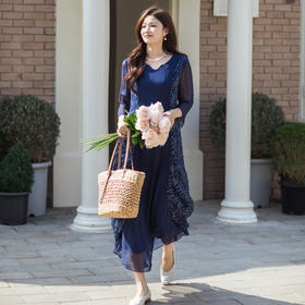 【林栖设计小店】【林栖推荐】2026春复古印花真丝长袖连衣裙N1961377