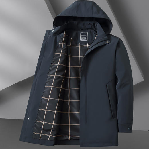 【DWN】大依优型大码男装连帽中长款风衣加肥加大休闲可脱卸帽风衣外套 商品图3