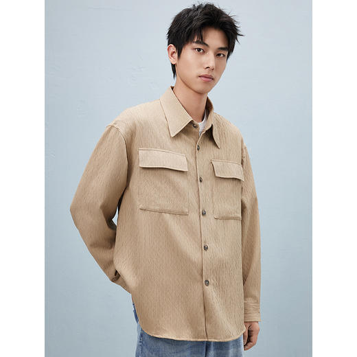 GXG男装 肌理感翻领衬衫多色可选休闲长袖外套春季热卖衬衫外套 G24X033012 商品图4