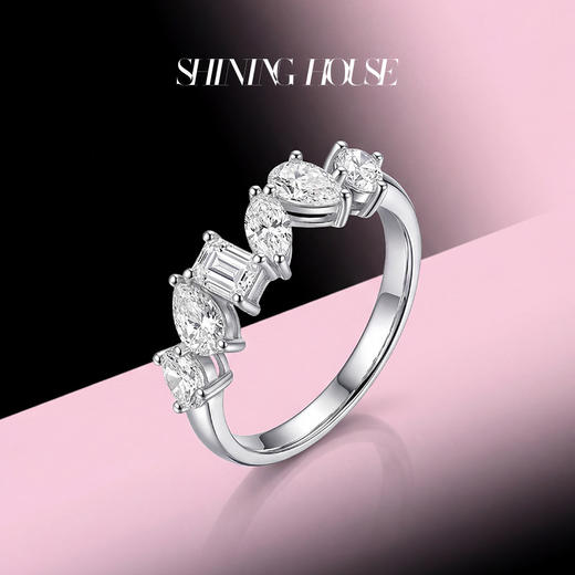 ShiningHouse[培育] 18k金钻石戒指 椭圆形水滴形1克拉钻人工真钻人造钻石K金戒指排钻戒指时尚钻石戒指悦己送礼臻选【此商品不支持7天无理由退货退款】预计3日发货 商品图3