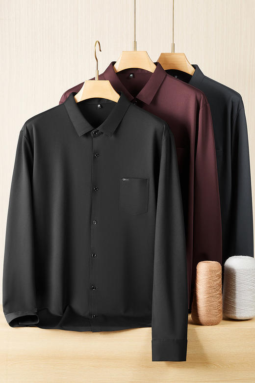 【DWP】大依优型大码男装春季polo领长袖衬衫纯色商务休闲加肥加大码上衣 商品图5