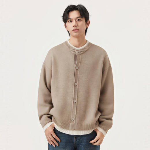gxg.jeans男装 含羊毛假两件宽松开襟毛衣线衫外套男 25秋热卖 商品图1