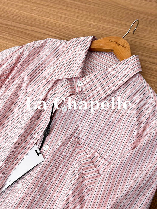专柜实拍【时髦又减龄！】拉夏贝尔/La Chapelle宽松显瘦慵懒风条纹衬衫通勤百搭休闲衬衣 商品图9