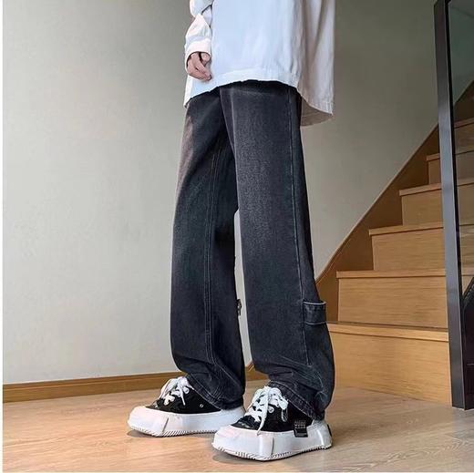F012840高街风后腿拼接多拉链牛仔裤男女同款 商品图0