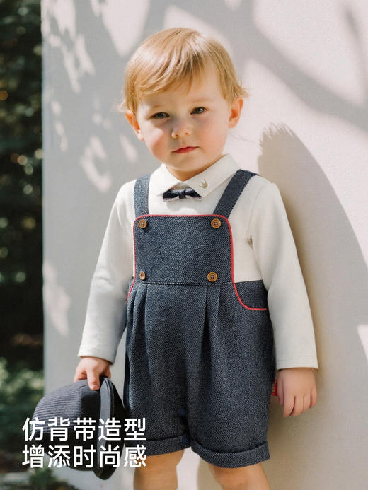 英氏新生儿衣服男宝宝帅气小王子仿牛仔哈衣爬爬服YRHAJ1S045A 商品图4