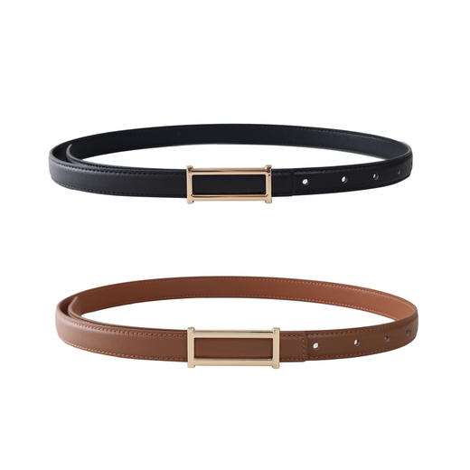 三彩2026新款艺术极简方扣窄版皮质腰带二层牛皮百搭通勤束腰时尚 商品图4