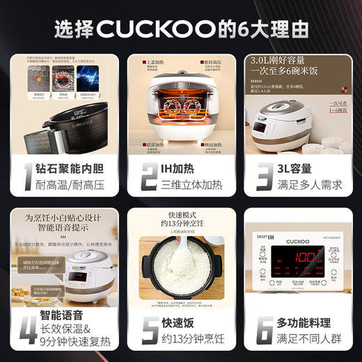 福库（CUCKOO）白珊瑚电饭煲高压IH加热原装进口电饭锅 智能预约中韩双语自动洗涤家用多功能锅 HZ0650FW 3L 商品图1