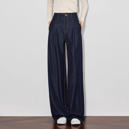「高货sh」全新升级【铂金会员220/天猫289/差价69】(73942)洛诗琳气质高腰阔腿裤2026春季新款复古丹宁蓝显瘦直筒裤 商品图0