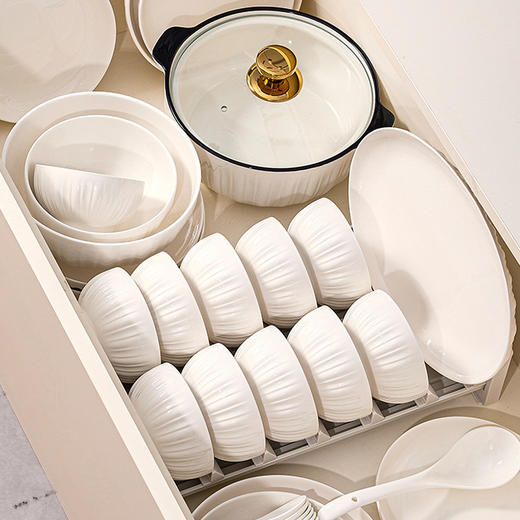 【北欧浮雕碗盘16件套】极简北欧浮雕餐具；1350℃高温釉下彩无铅工艺，接触食物更安心 商品图1