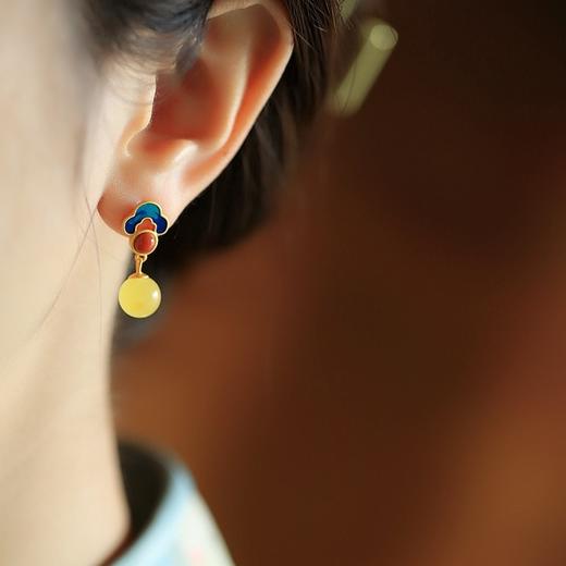 【手工古法鎏金工艺❗️磨砂金质感】纯银925如意耳环 百搭国风元素耳饰珐琅彩复古耳饰戒指吊坠套装女。jc 商品图2