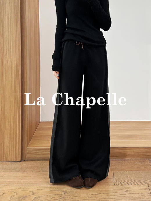 专柜实拍【醋酸山羊绒混纺】拉夏贝尔/La Chapelle拿捏松弛感！松紧腰内里抽绳侧边撞色拼接休闲长裤 商品图6