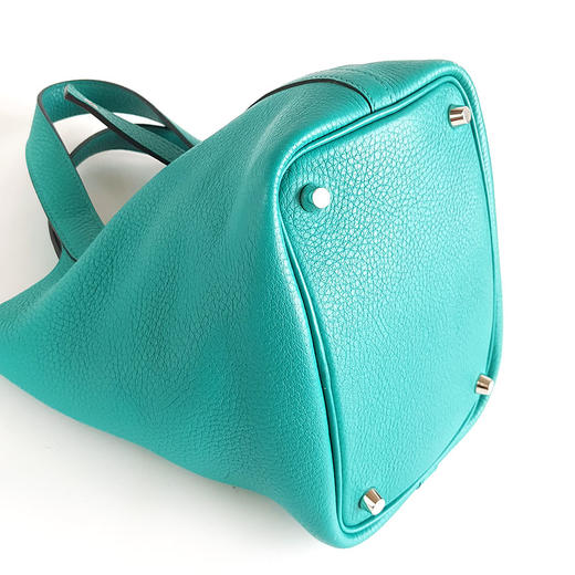 【95新】Hermes爱马仕孔雀绿银扣菜篮子Picotin 18手提包女士240126NJS06 商品图8