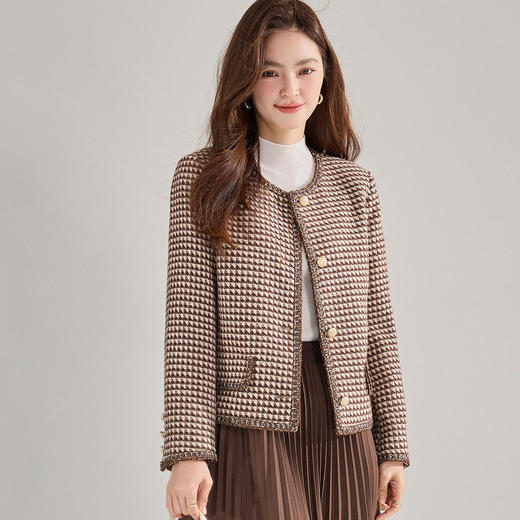 「高货sh」全新升级【铂金会员413/天猫559/差价146】(84839)洛诗琳千鸟格羊毛混纺外套2026春季新款精纺亮片小香风短外套 商品图2