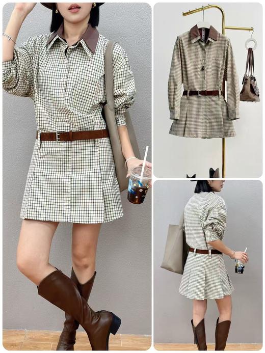 74LY21037#拼色领格子连衣裙 商品图0